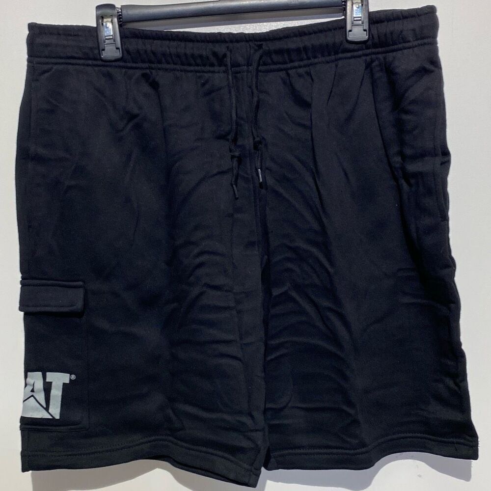 Caterpillar Men's Black Fleece Elastic Waist Pull On Cargo Shorts Size‎ Large